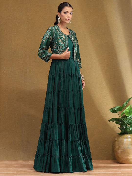 Biba Round Neck Flared Anarkali Kurta With Jacket