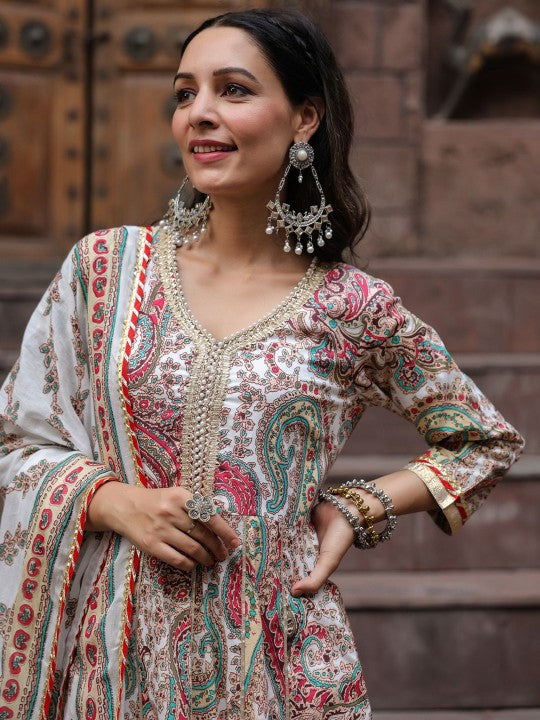 Printed Gotta Patti Pure Cotton Kurta with Trousers & Dupatta