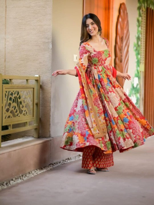Idaho Clothing Women Floral Printed Angrakha Pure Cotton