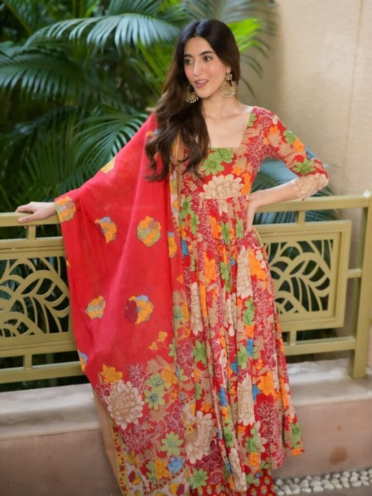 Idaho Clothing Women Floral Printed Angrakha Pure Cotton
