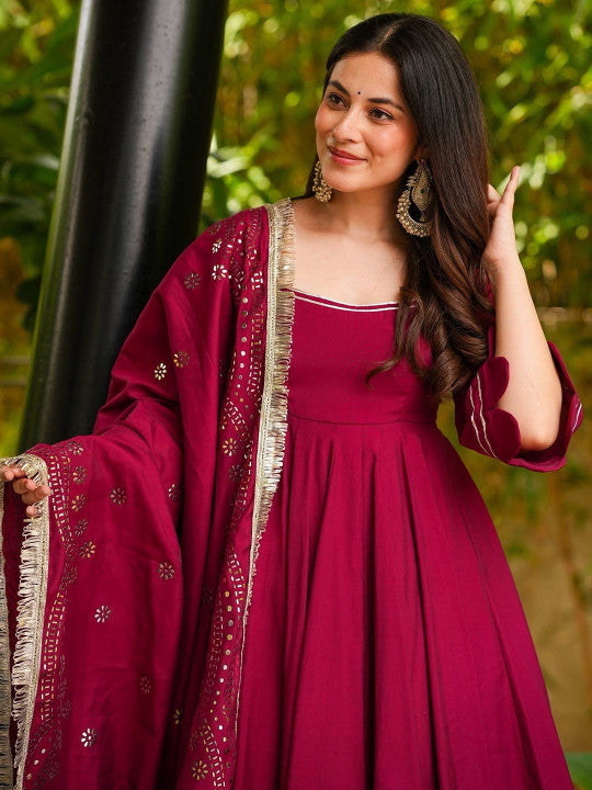 Idaho Clothing Women Solid Anarkali Kurta with Palazzos & Dupatta