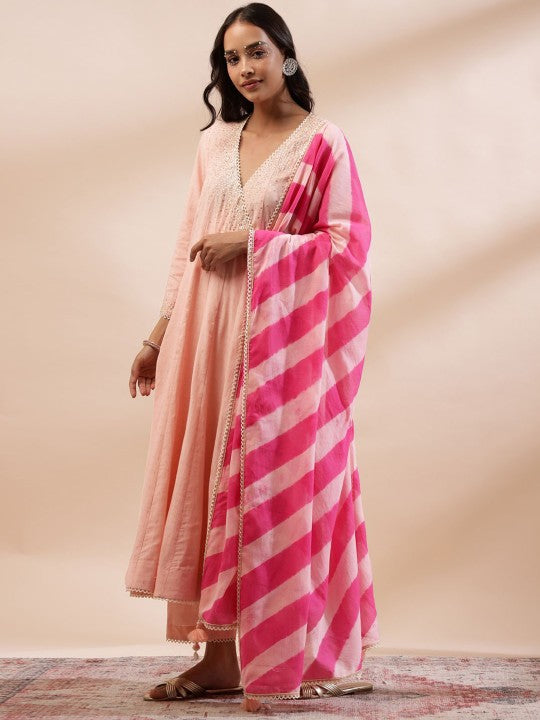 Neck Sequinned Chanderi Cotton Anarkali Kurta