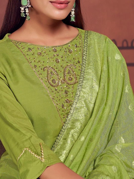 BulBul Women Ethnic Motifs Embroidered Regular Pure Cotton Kurta with Salwar & Dupatta