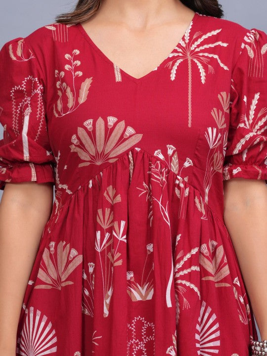 CTMTEX Women Floral Printed V-Neck Empire Ethnic Dress