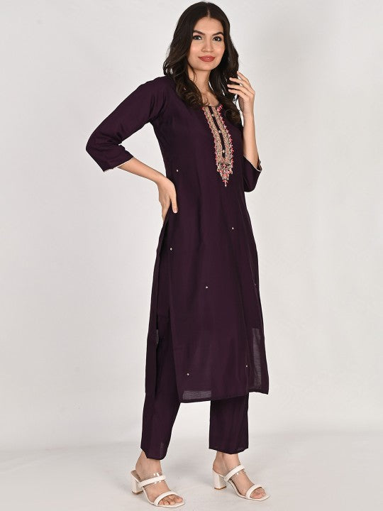 Girly Girls Floral Embroidered Straight Pure Cotton Kurta with Palazzos & Dupatta