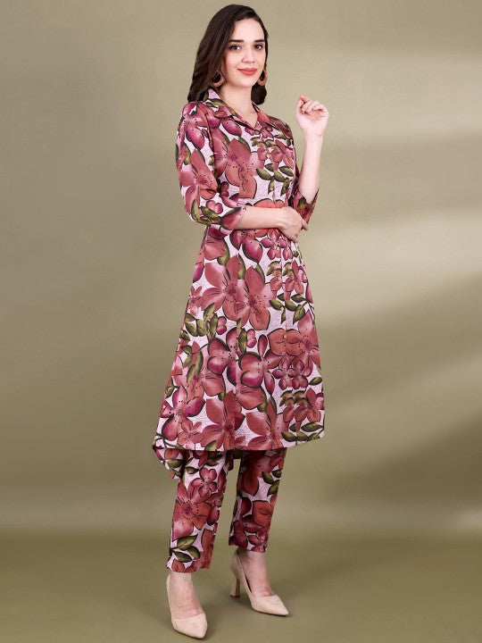 CHETI Women Floral Printed Panelled Pure Cotton Kurta Set