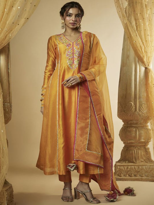 The Aarya Floral Yoke Design Beads and Stones A-Line Kurta