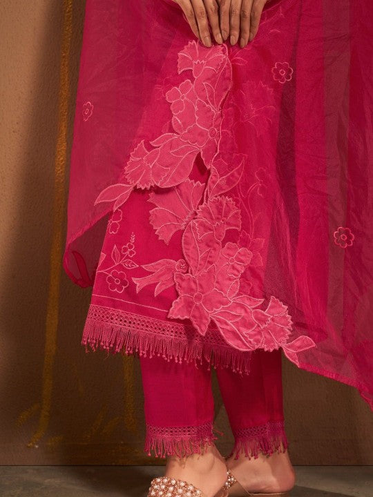 AUTUMN LANE Bushra Taffy Floral Embroidered Straight Kurta with Trousers & Dupatta