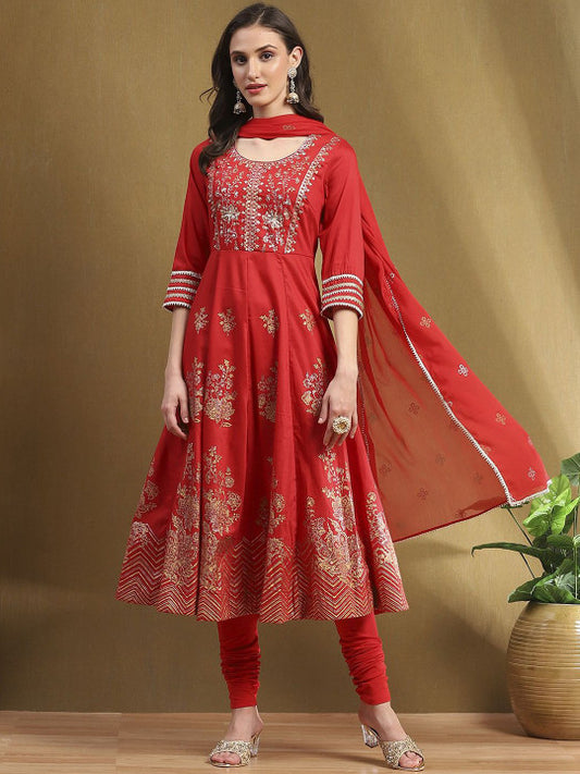Biba Women Embroidered Anarkali Kurta With Churidar & Dupatta