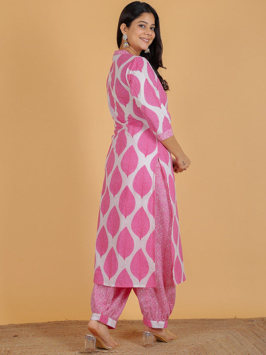 Aramya Floral Printed V Neck Pure Cotton Kurta With Salwar And Dupatta