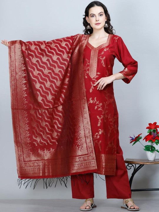 Floral Woven Design Straight Jacquard Kurta