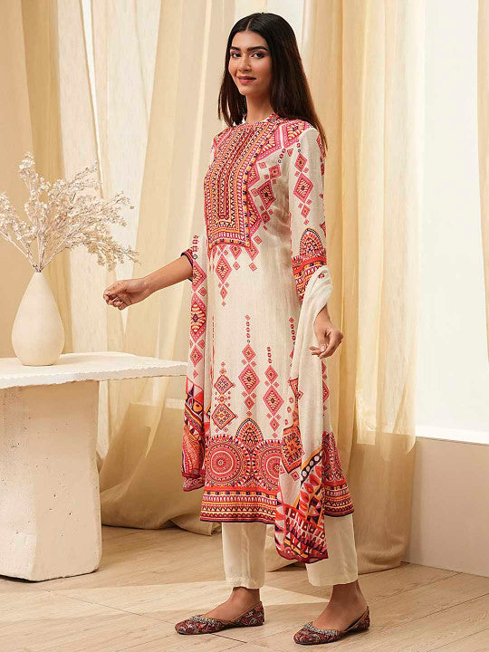 Biba Women Floral Printed Regular Kurta with Trousers & With Dupatta