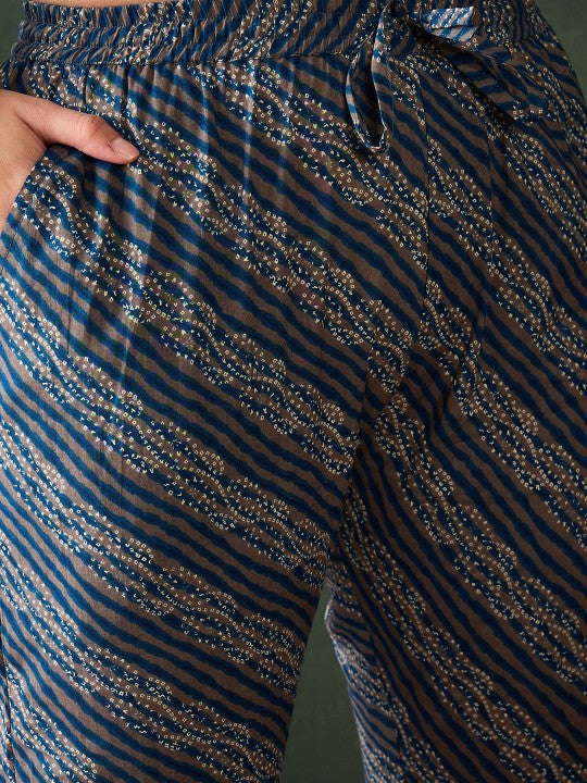Floral Printed Sequinned V-Neck Pure Cotton Straight Kurta & Trouser With Dupatta