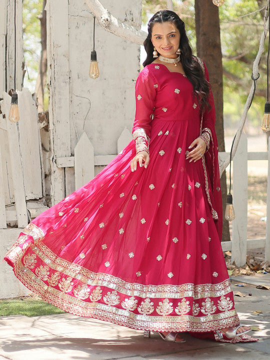SWEETPEL Women Printed Georgette Anarkali Kurta