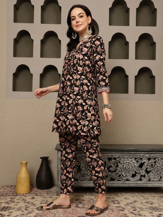 BANDIA Women Pure Cotton Floral Printed Co-ord Set