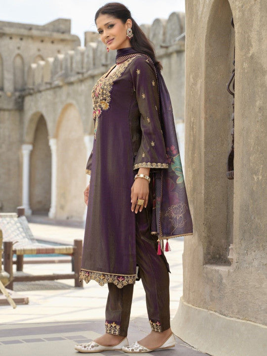 AUTUMN LANE Women Ethnic Motifs Embroidered Thread Work Kurta with Trousers & Dupatta
