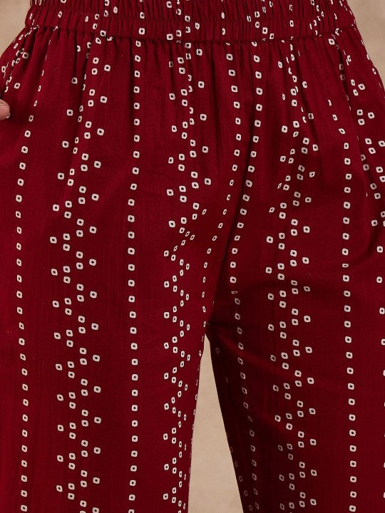 CHETI Women Bandhani Printed Cotton Kurta with Trousers & Dupatta