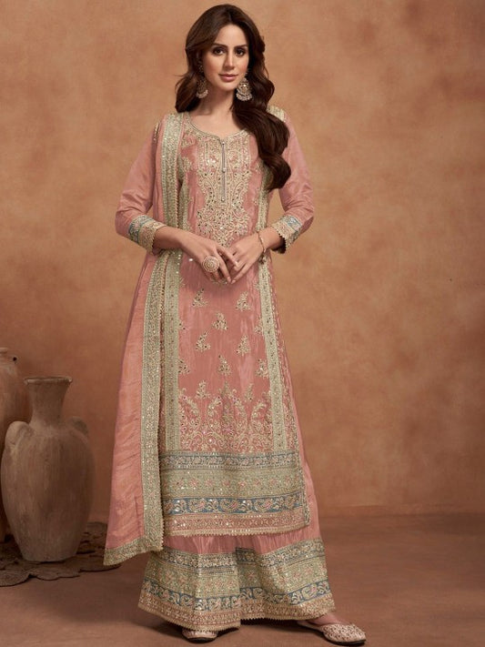 SURATSUIT Women Floral Embroidered Regular Mirror Work Kurta with Palazzos & With Dupatta