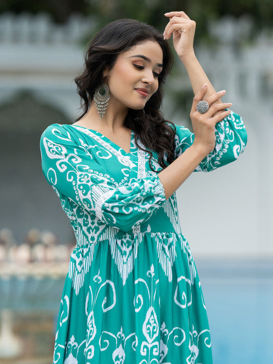 ASPORA Abstract Printed A-Line Ethnic Dress