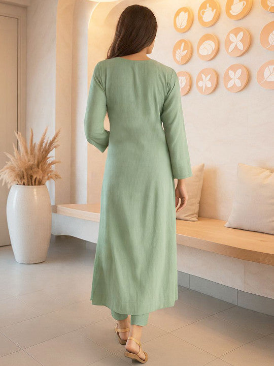 GoSriKi Notch Neck Straight Kurta & Palazzos With Dupatta