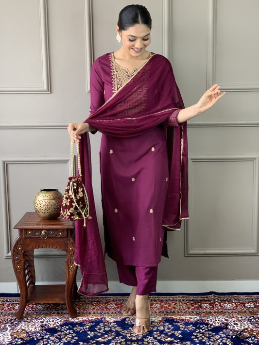 JAPNAAM Sequinnce Embellished Kurta With Trousers & With Dupatta