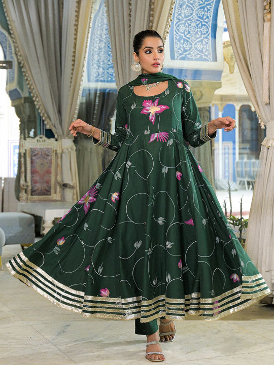 Divena Women Floral Printed Pure Cotton A-Line Kurta with Trousers & Dupatta
