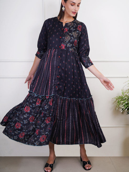 Adwitiya Women Floral Satin Fit & Flare Maxi Dress
