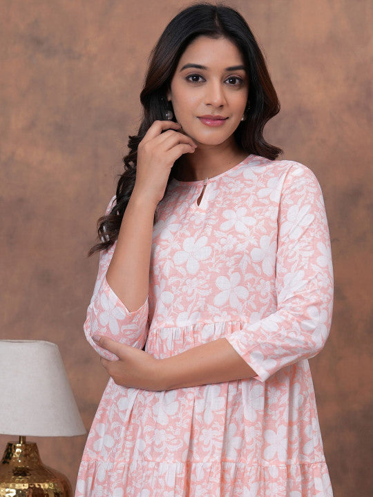 Floral Printed Pure Cotton Flared Maxi Dress