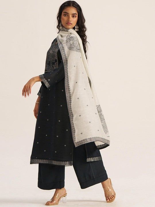 Ganga Floral Woven Design Sequinned Linen Straight Kurta