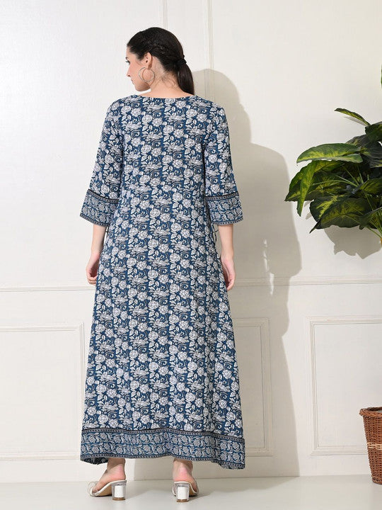 Floral Printed Round Neck A-Line Kurta