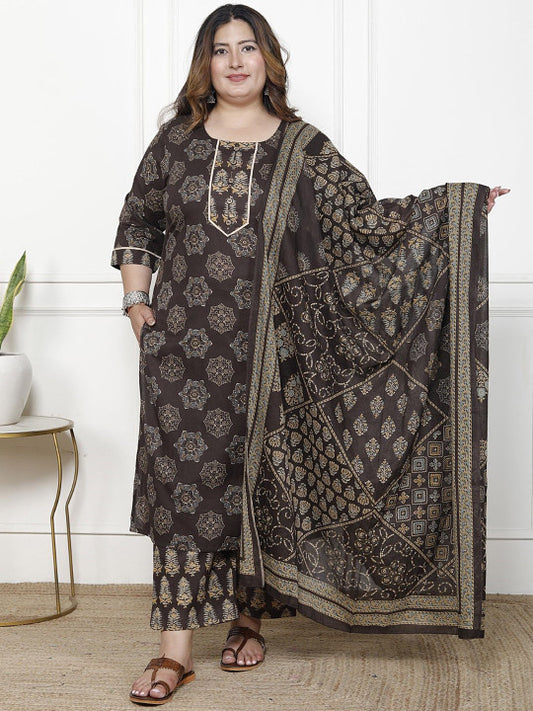 Swasti Women Floral Printed Regular Sequinned Pure Cotton Kurta with Trousers & With Dupatta