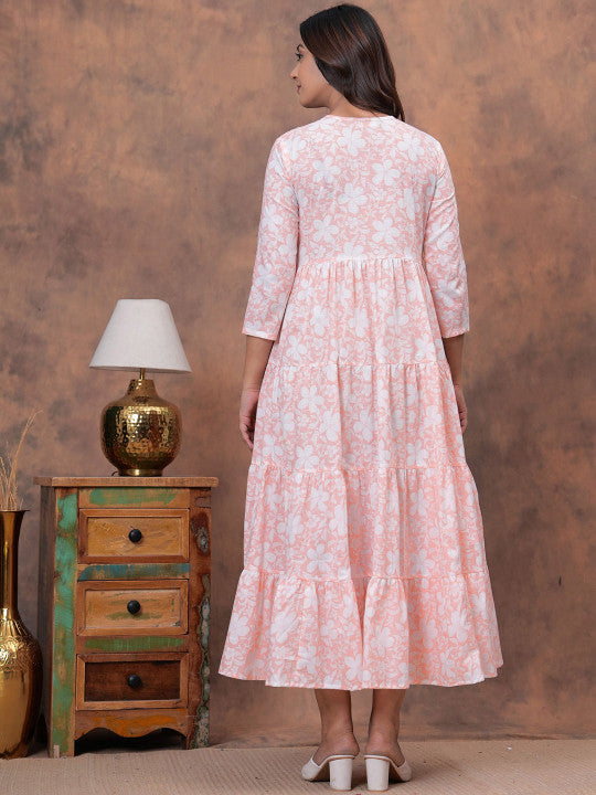 Floral Printed Pure Cotton Flared Maxi Dress