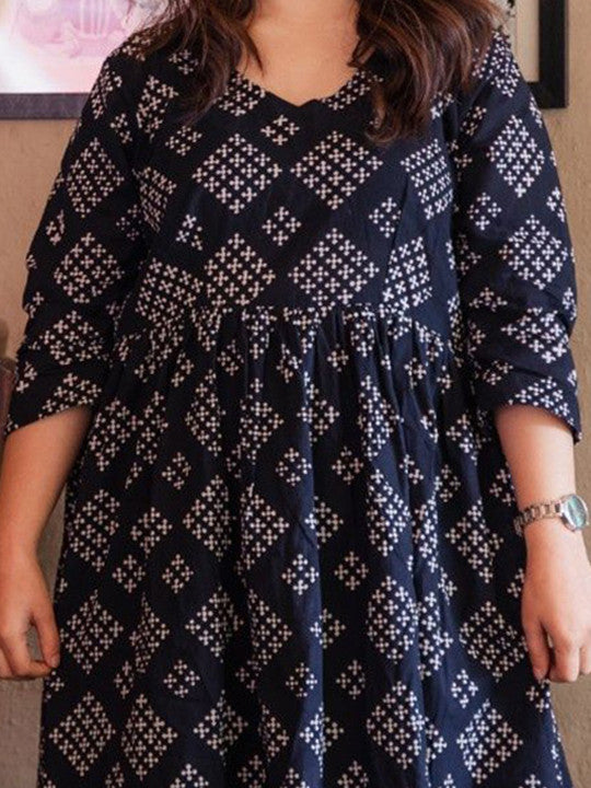 inkara Geometric Printed Cotton Anarkali Ethnic Dress