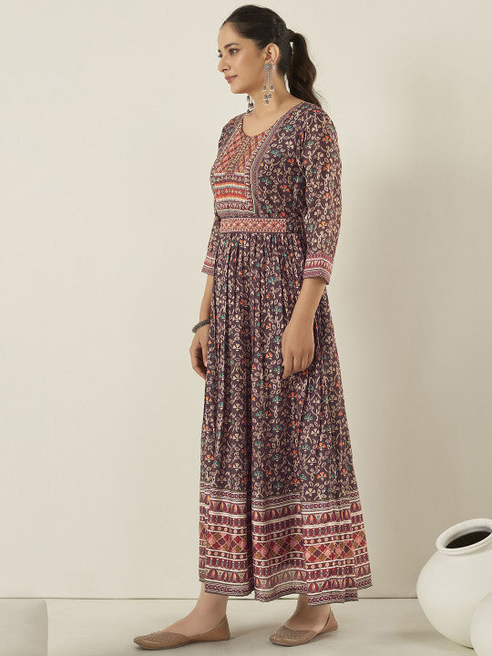 Anouk Printed Anarkali Ethnic Dress With Belt