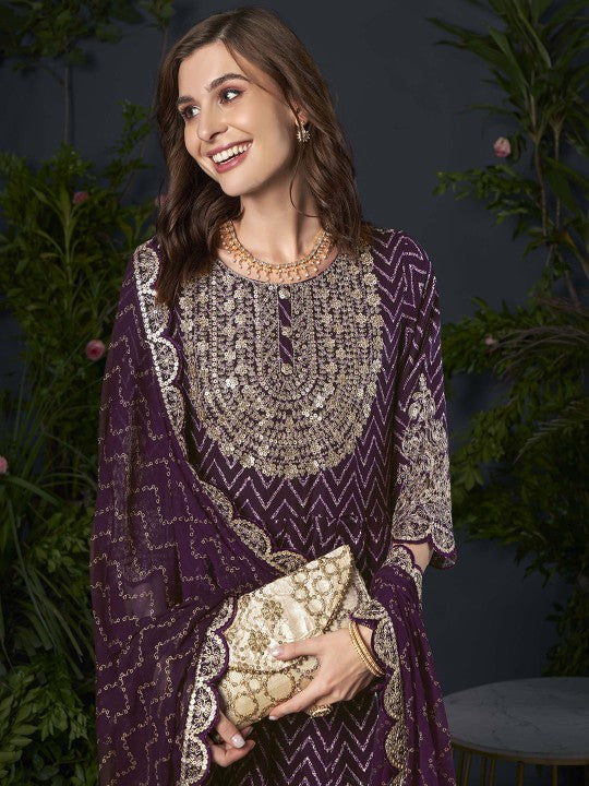 Anouk Embroidered Empire Kurta With Trousers & Dupatta
