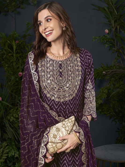 Anouk Embroidered Empire Kurta With Trousers & Dupatta