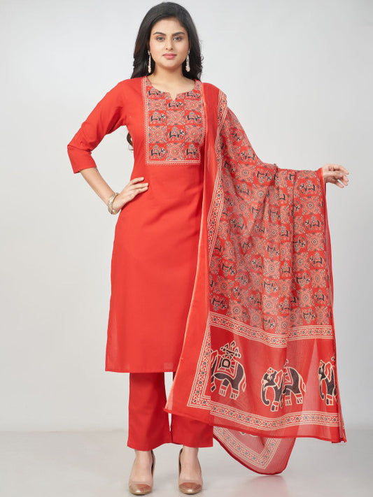 Amchoor Women Ethnic Motifs Printed Pure Cotton Kurta with Trousers & Dupatta