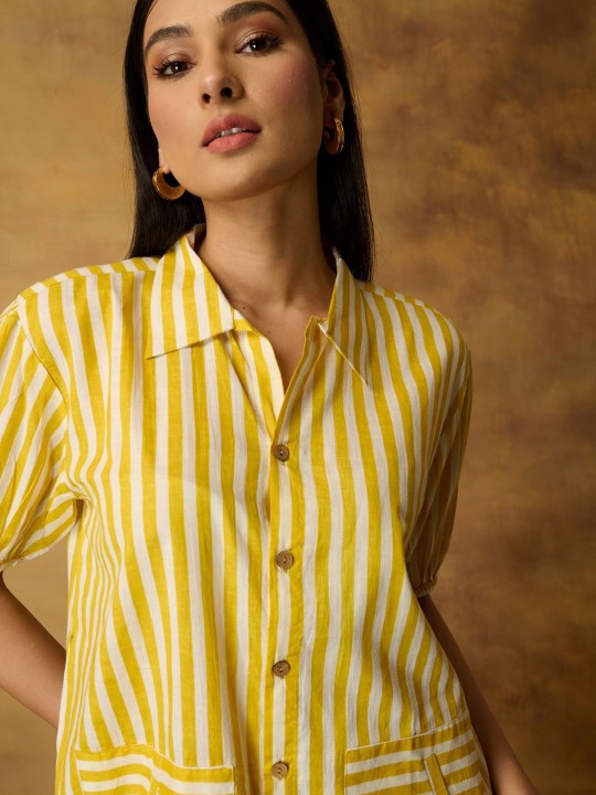 The Quince Life Lemon Stripe Shirt With Trousers Co-Ords Set