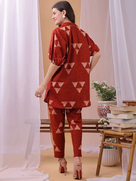 Printed Pure Cotton Shirt With Trousers Co-Ords