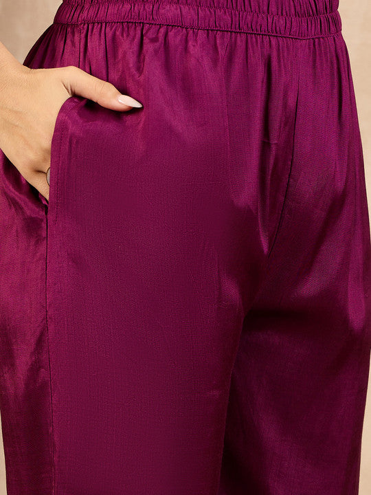 all about you Floral Embroidered Sequinned Anarkali Kurta With Trousers And Dupatta