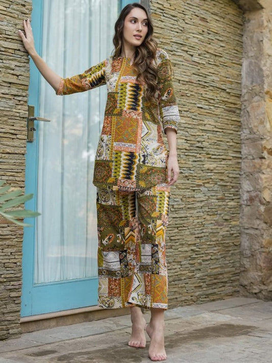 Jade & Julie Printed Pure Cotton Top & Trousers Co-Ords