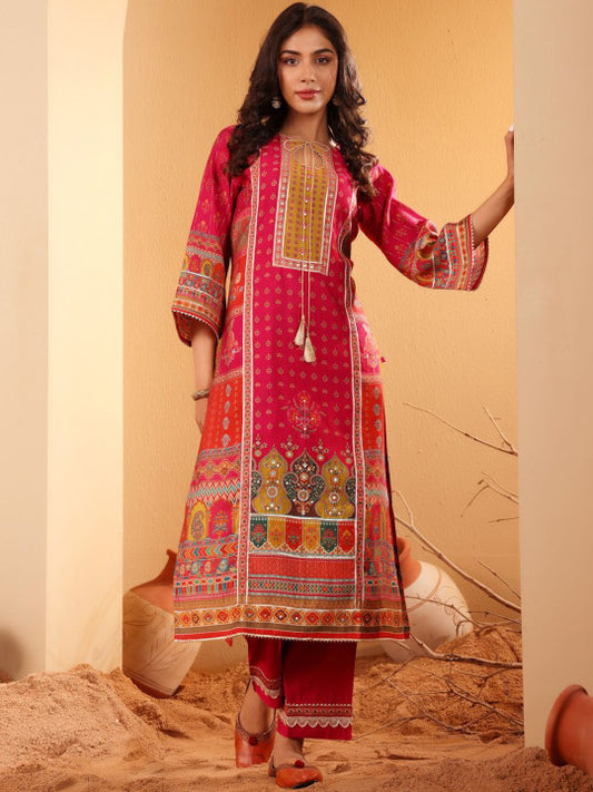 Varanga Women Ethnic Motifs Printed Gotta Patti  Kurta with Trousers & With Dupatta