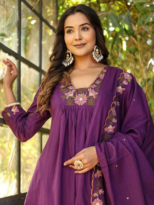 Anara Women Floral Embroidered Kurta with Trousers & Dupatta