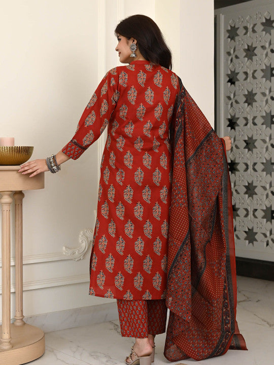 Bunaai Women Ethnic Motifs Printed Angrakha Sequinned Kurta with Trousers & Dupatta