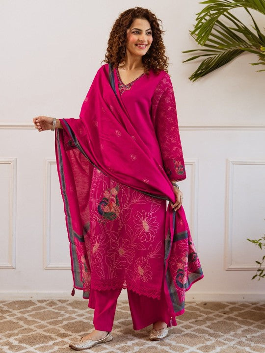 AUTUMN LANE Women Kabool Raspberry Suit Set