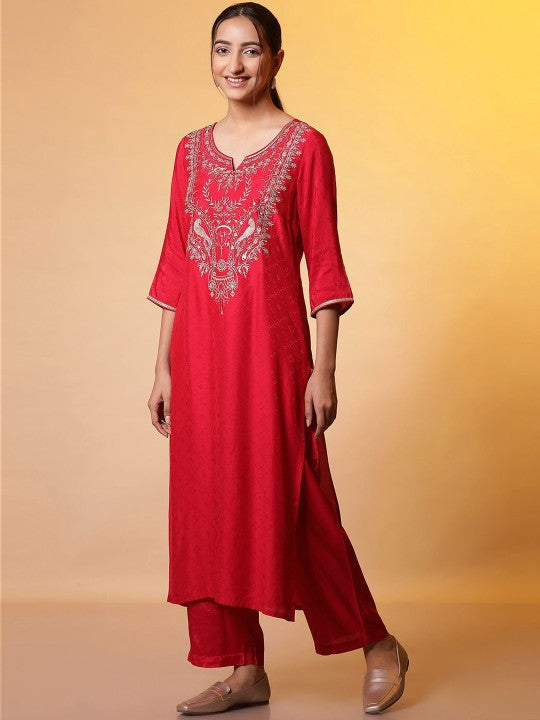 AURELIA Women Floral Embroidered Regular Kurta with Palazzos & With Dupatta