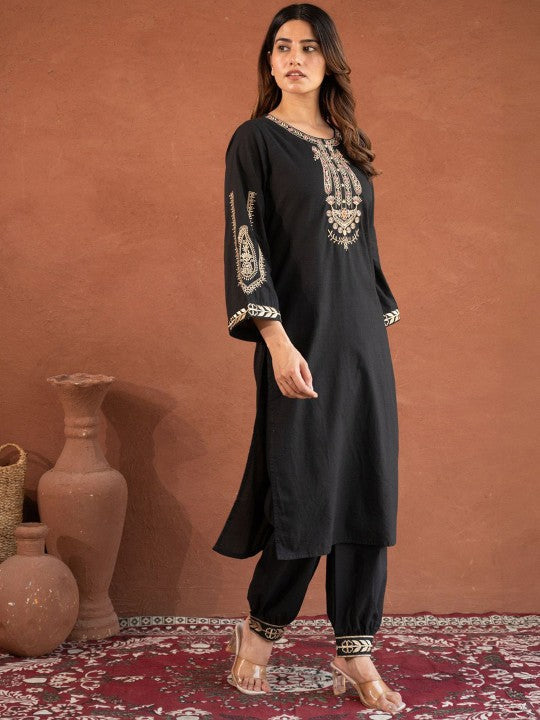 COTTONS DAILY Ethnic Motifs Yoke Design Pure Cotton Kurta With Trouser And Dupatta