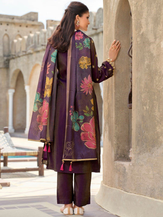 AUTUMN LANE Women Ethnic Motifs Embroidered Thread Work Kurta with Trousers & Dupatta