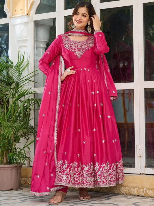 DIVASTRI Women Ethnic Motifs Embroidered Anarkali Pleated Kurta