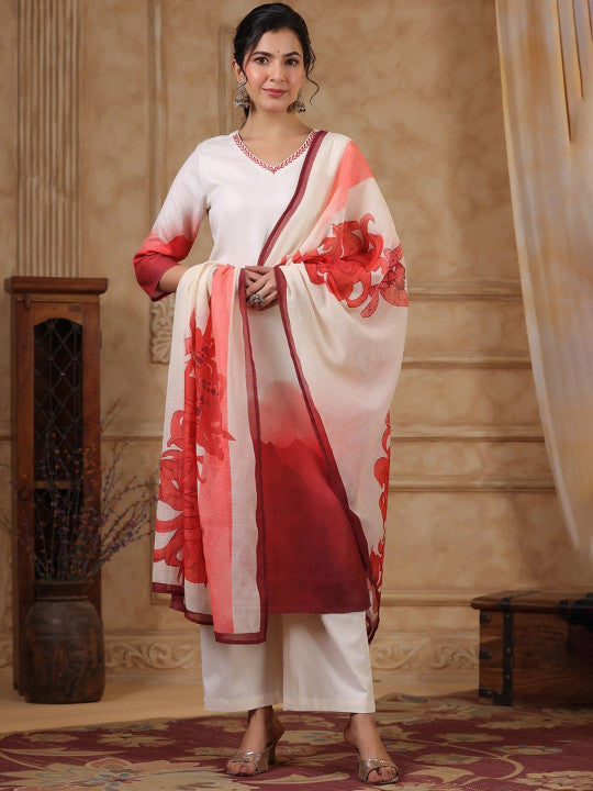 AUTUMN LANE Ombre Dyed Pure Cotton Straight Kurta with Trousers & Dupatta
